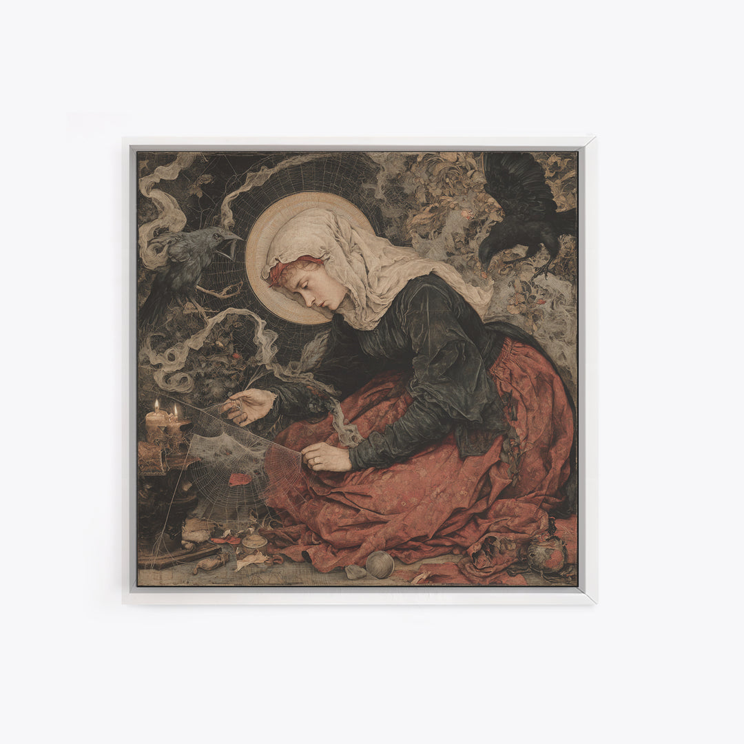 The Spider Sewing Circle, Dark Renaissance Art, Square Wall Art, Gothic Horror Wall Art, Canvas Print, Halloween Wall Art
