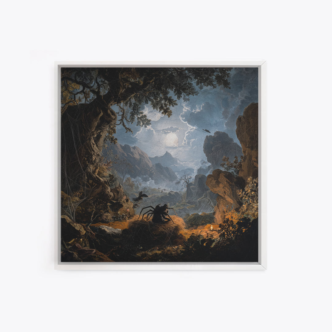 The Spider Sewing Circle, Baroque Witchcraft Art, Square Wall Art, Dark Halloween Decor, Framed Canvas Print, Halloween Wall Art