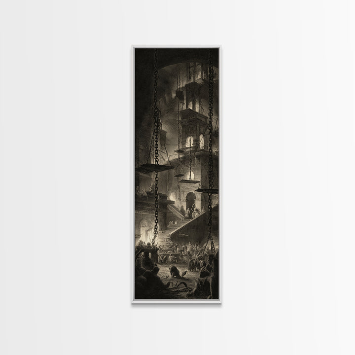 The Spider Sewing Circle, Architectural Etching Art, Tall Narrow Wall Art, Dark Halloween Decor, Canvas Print