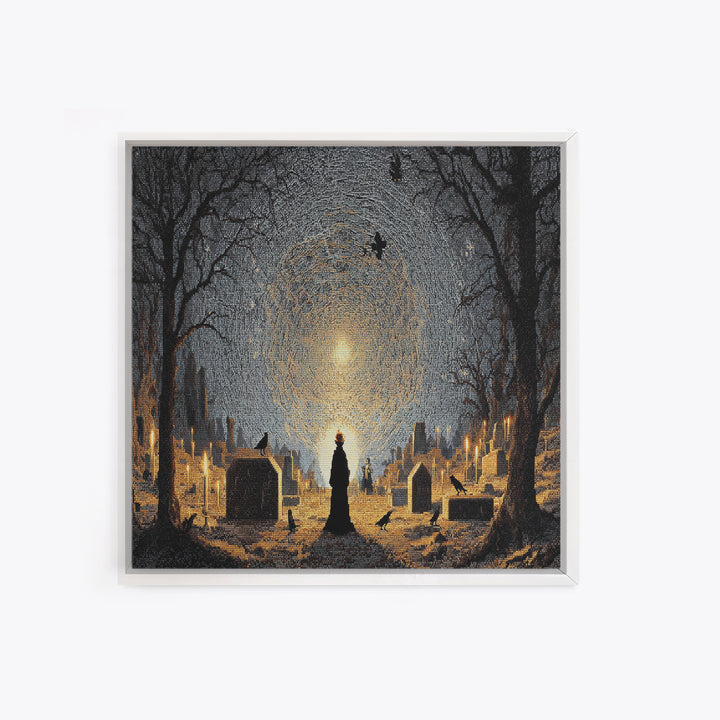 The Spider Sewing Circle, Romantic Gothic Landscape, Landscape Wall Art, Dark Halloween Decor, Canvas Print, Halloween Wall Art
