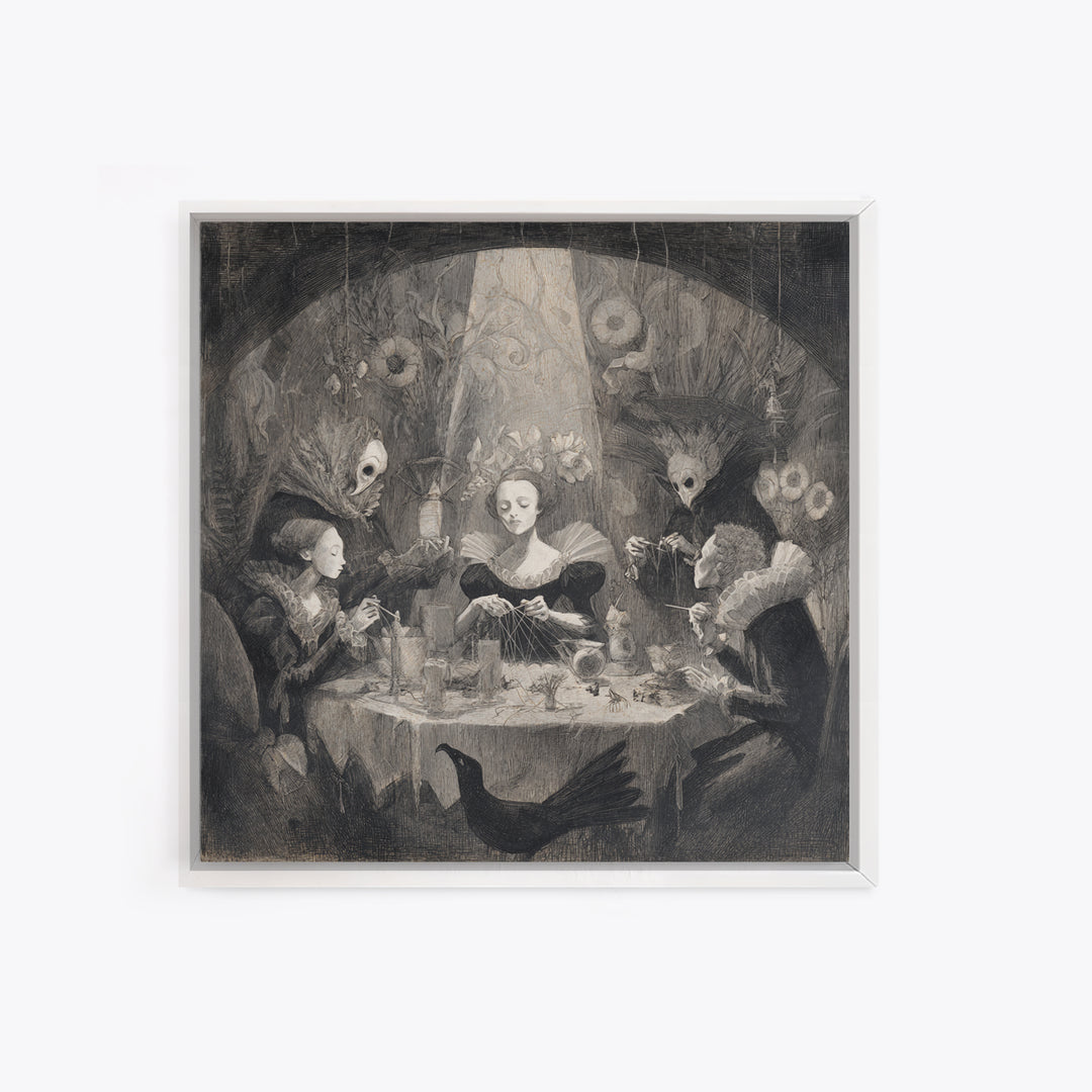 The Spider Sewing Circle, Symbolist Dream Art, Square Wall Art, Gothic Horror Wall Art, Framed Canvas Print, Halloween Wall Art