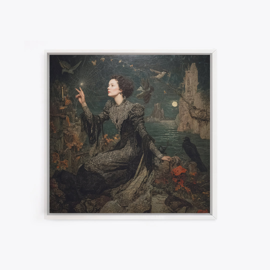 The Spider Sewing Circle, Symbolist Gothic Landscape, Square Wall Art, Dark Fantasy Wall Art, Canvas Print, Halloween Wall Art