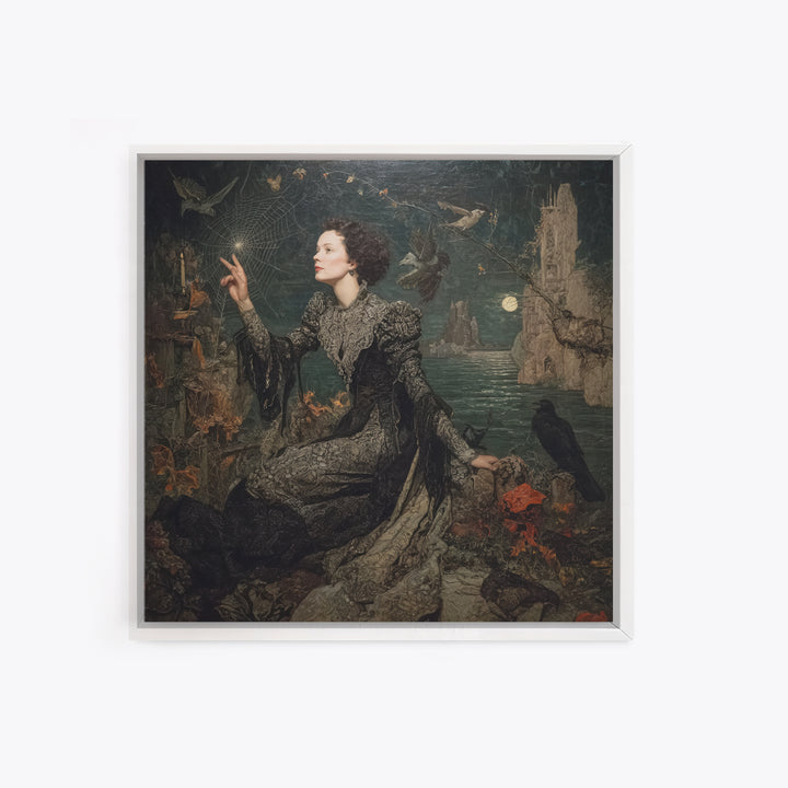 The Spider Sewing Circle, Symbolist Gothic Landscape, Square Wall Art, Dark Fantasy Wall Art, Canvas Print, Halloween Wall Art