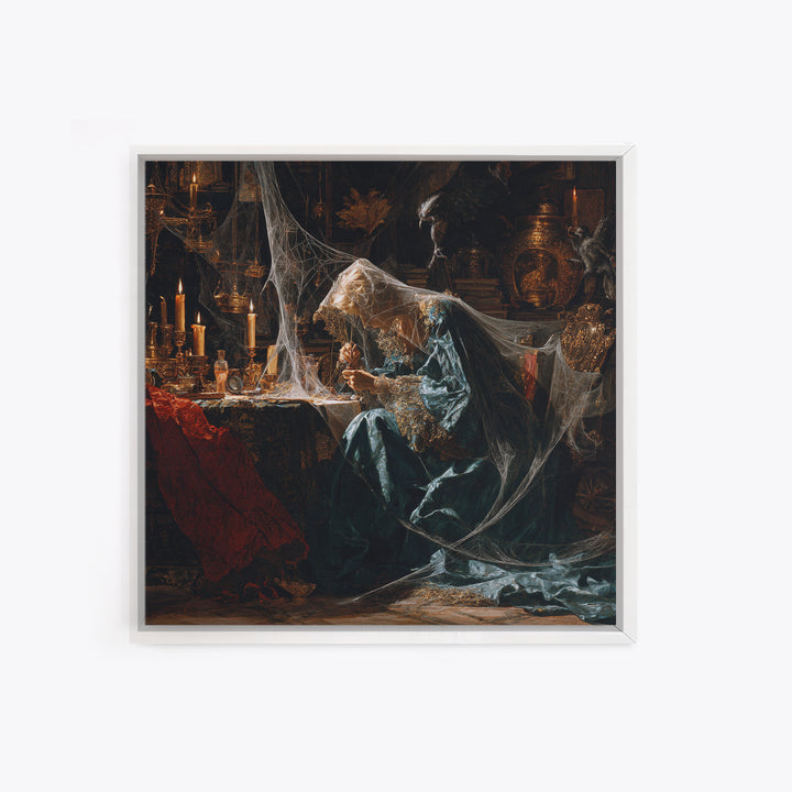 The Spider Sewing Circle, Ornate Symbolist Art, Square Wall Art, Dark Fantasy Wall Art, Framed Canvas Print, Halloween Wall Art