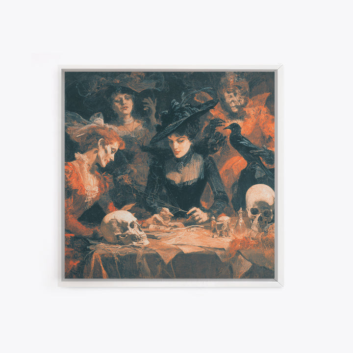 The Spider Sewing Circle, Decadent Gothic Art, Square Wall Art, Dark Halloween Decor, Canvas Print, Halloween Wall Art