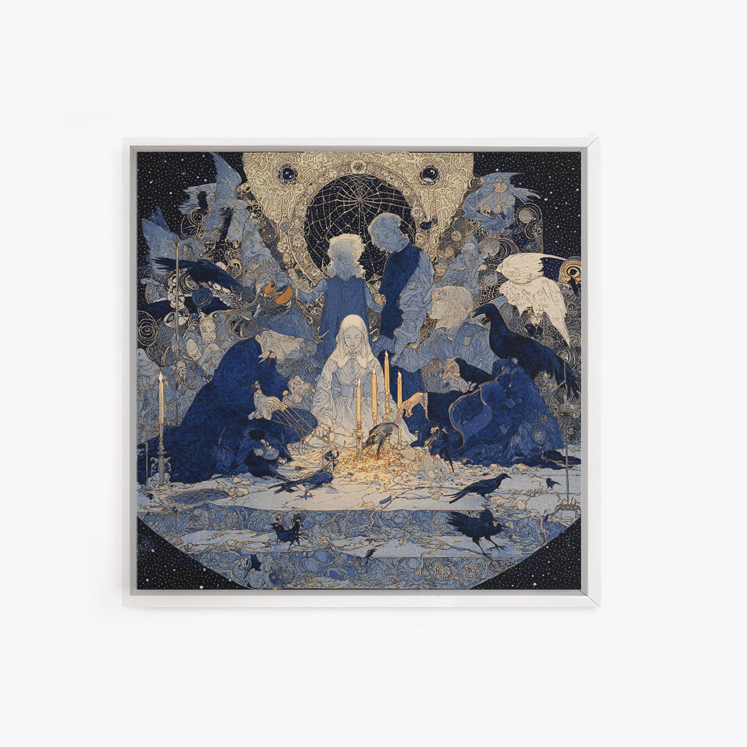 The Spider Sewing Circle, Symbolist Death Art, Square Wall Art, Gothic Horror Wall Art, Framed Canvas Print, Halloween Wall Art