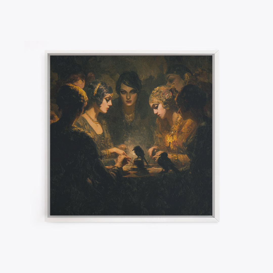 The Spider Sewing Circle, Dark Symbolist Art, Square Wall Art, Dark Fantasy Wall Art, Canvas Print, Halloween Wall Art