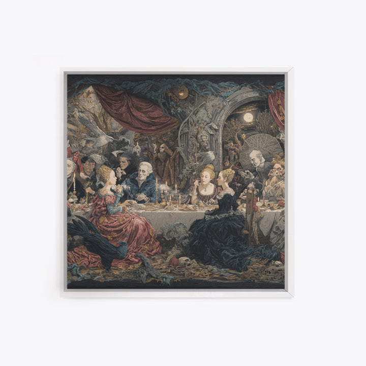 The Spider Sewing Circle, Symbolist Etching Art, Square Wall Art, Dark Halloween Decor, Framed Canvas Print, Halloween Wall Art