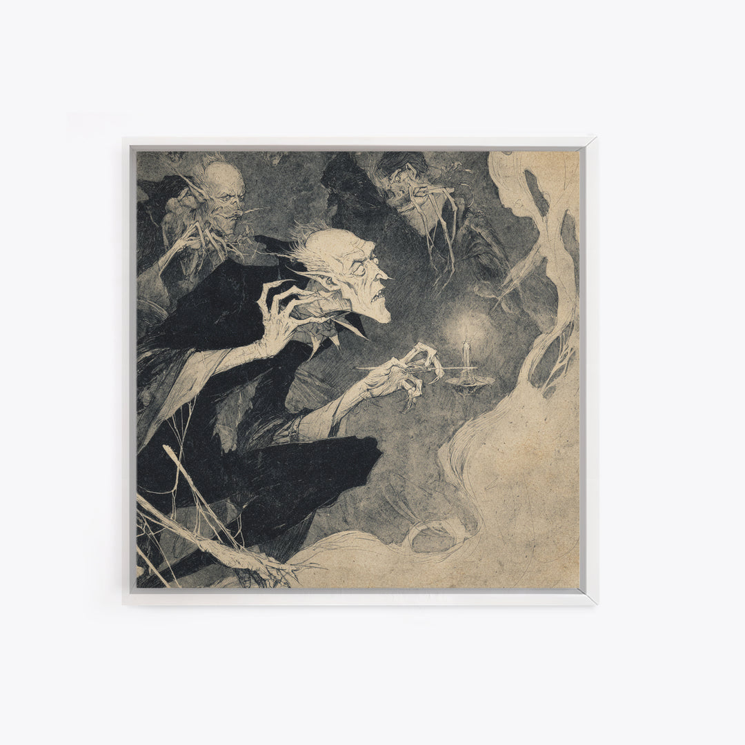 The Spider Sewing Circle, Expressionist Nightmare Art, Square Wall Art, Dark Halloween Decor, Framed Canvas Print, Halloween Wall Art