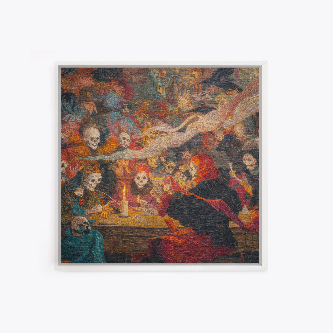 The Spider Sewing Circle, Grotesque Carnival Art, Square Wall Art, Gothic Horror Wall Art, Canvas Print, Halloween Wall Art