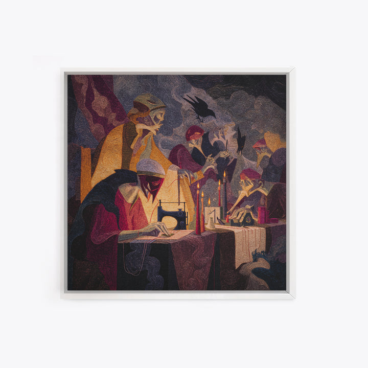 The Spider Sewing Circle, Expressionist Gothic Art, Square Wall Art, Gothic Horror Wall Art, Canvas Print, Halloween Wall Art