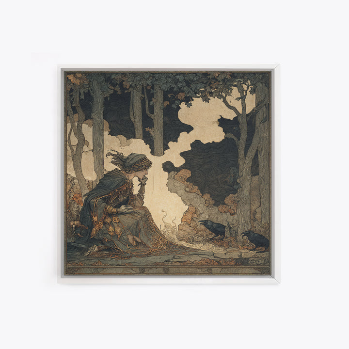 The Spider Sewing Circle, Gothic Storybook Art, Square Wall Art, Dark Fantasy Wall Art, Canvas Print, Halloween Wall Art