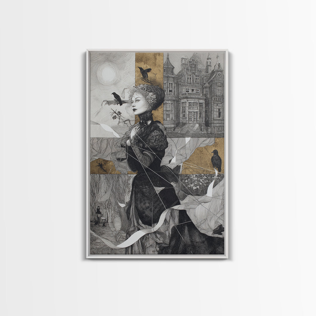 The Spider Sewing Circle, Victorian Macabre Art, Vertical Wall Art, Macabre Wall Art, Framed Canvas Print, Halloween Wall Art