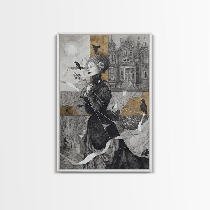 The Spider Sewing Circle, Victorian Macabre Art, Vertical Wall Art, Macabre Wall Art, Framed Canvas Print, Halloween Wall Art