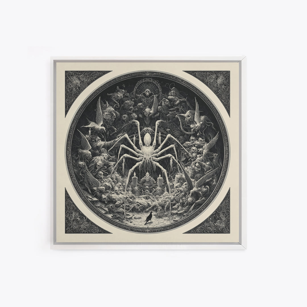 The Spider Sewing Circle, Biomechanical Horror Art, Square Wall Art, Gothic Horror Wall Art, Canvas Print, Halloween Wall Art