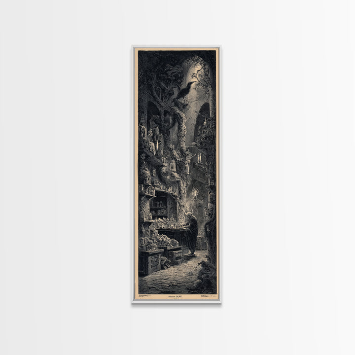 The Goblin Candy Shop, Gothic Engraving Art, Tall Narrow Wall Art, Dark Fantasy Wall Art, Framed Canvas Print, Halloween Wall Art