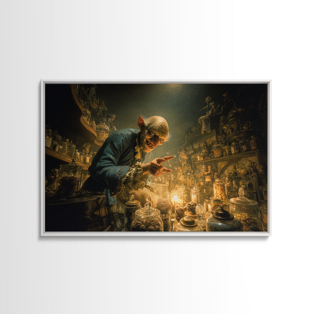 The Goblin Candy Shop, Medieval Grotesque Art, Landscape Wall Art, Dark Fantasy Wall Art, Framed Canvas Print, Halloween Wall Art