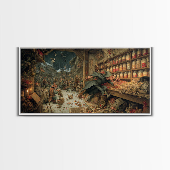 The Goblin Candy Shop, Northern Renaissance Horror, Wide Panoramic Art, Gothic Horror Wall Art, Framed Canvas Print