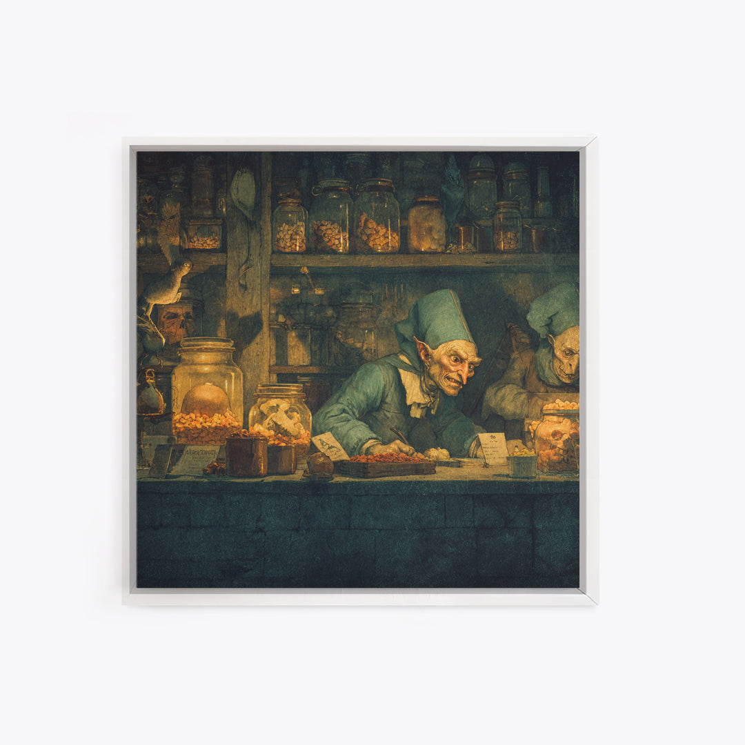 The Goblin Candy Shop, Danse Macabre Art, Square Wall Art, Gothic Horror Wall Art, Framed Canvas Print