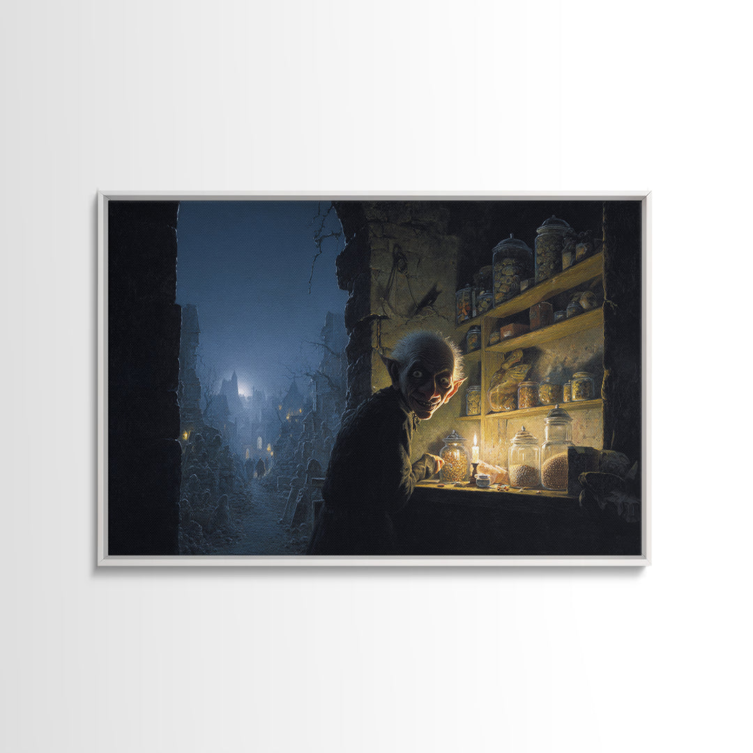 The Goblin Candy Shop, Romantic Gothic Landscape, Landscape Wall Art, Dark Halloween Decor, Canvas Print, Halloween Wall Art