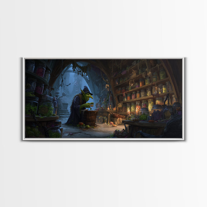 The Goblin Candy Shop, Apocalyptic Romantic Art, Wide Panoramic Art, Gothic Horror Wall Art, Framed Canvas Print, Halloween Wall Art