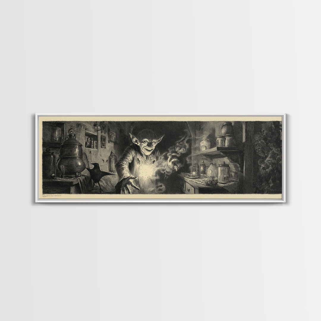 The Goblin Candy Shop, Symbolist Dream Art, Extra Wide Wall Art, Gothic Horror Wall Art, Framed Canvas Print, Halloween Wall Art