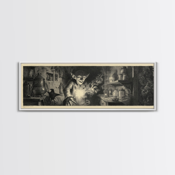 The Goblin Candy Shop, Symbolist Dream Art, Extra Wide Wall Art, Gothic Horror Wall Art, Framed Canvas Print, Halloween Wall Art