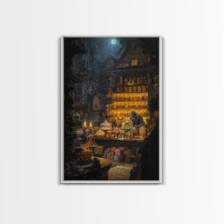 The Goblin Candy Shop, Ornate Symbolist Art, Vertical Wall Art, Macabre Wall Art, Canvas Print, Halloween Wall Art