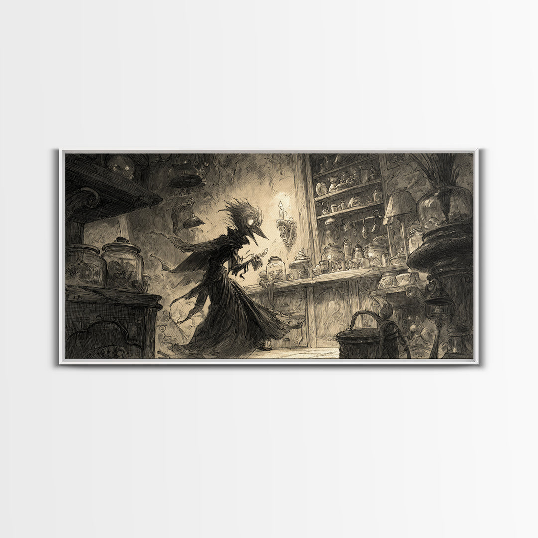 The Goblin Candy Shop, Expressionist Nightmare Art, Wide Panoramic Art, Dark Halloween Decor, Canvas Print, Halloween Wall Art