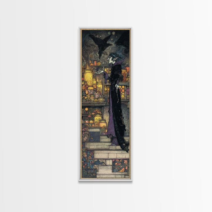 The Goblin Candy Shop, Stained Glass Gothic Art, Tall Narrow Wall Art, Dark Halloween Decor, Framed Canvas Print, Halloween Wall Art