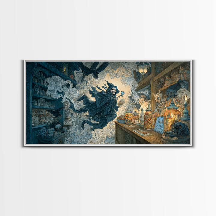 The Goblin Candy Shop, Macabre Folk Print Art, Wide Panoramic Art, Gothic Horror Wall Art, Framed Canvas Print