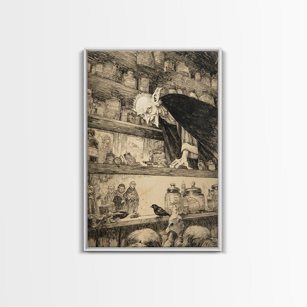 The Goblin Candy Shop, Victorian Macabre Art, Vertical Wall Art, Gothic Horror Wall Art, Framed Canvas Print, Halloween Wall Art