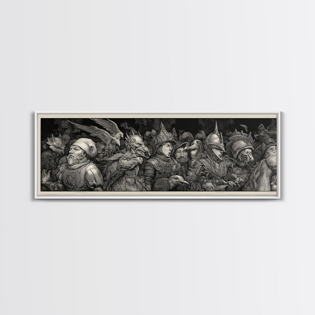 The Haunted Toy Parade, Renaissance Engraving Art, Extra Wide Wall Art, Gothic Horror Wall Art, Canvas Print, Halloween Wall Art