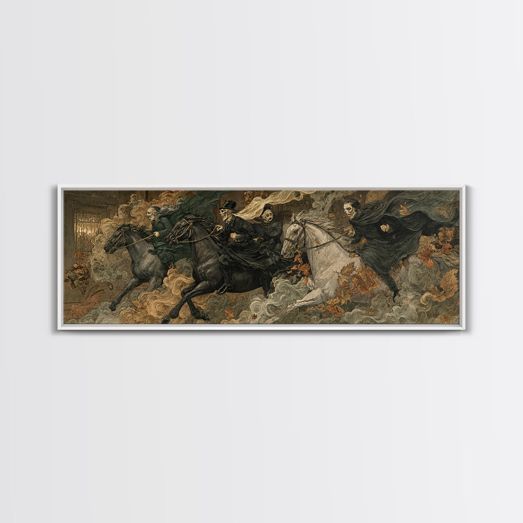 The Haunted Toy Parade, Symbolist Etching Art, Extra Wide Wall Art, Dark Halloween Decor, Framed Canvas Print, Halloween Wall Art