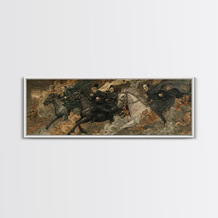 The Haunted Toy Parade, Symbolist Etching Art, Extra Wide Wall Art, Dark Halloween Decor, Framed Canvas Print, Halloween Wall Art
