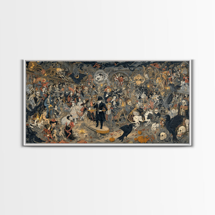 The Haunted Toy Parade, Grotesque Carnival Art, Wide Panoramic Art, Dark Fantasy Wall Art, Framed Canvas Print, Halloween Wall Art