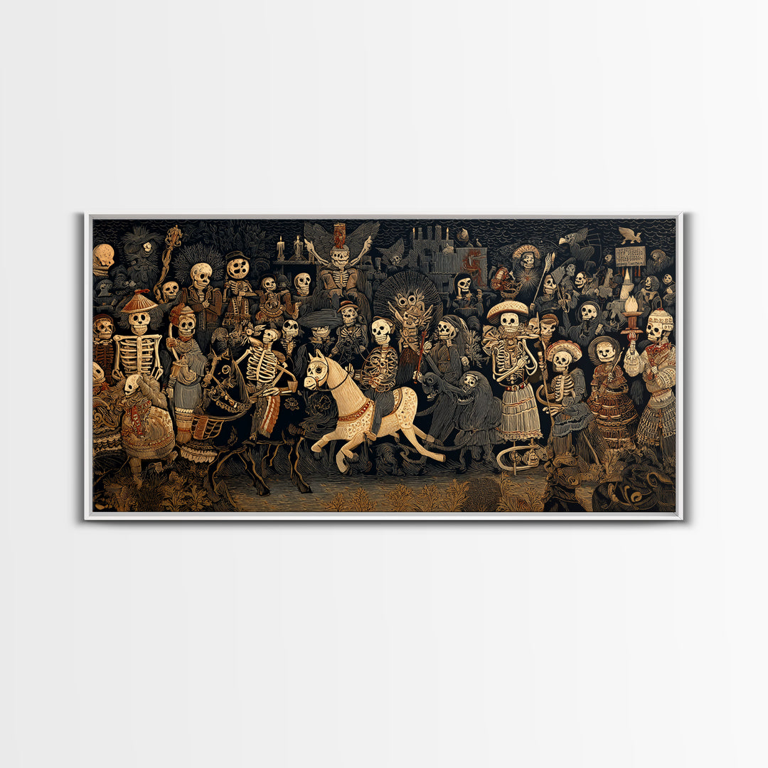 The Haunted Toy Parade, Macabre Folk Print Art, Wide Panoramic Art, Dark Halloween Decor, Canvas Print, Halloween Wall Art