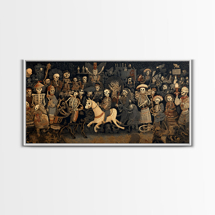 The Haunted Toy Parade, Macabre Folk Print Art, Wide Panoramic Art, Dark Halloween Decor, Canvas Print, Halloween Wall Art