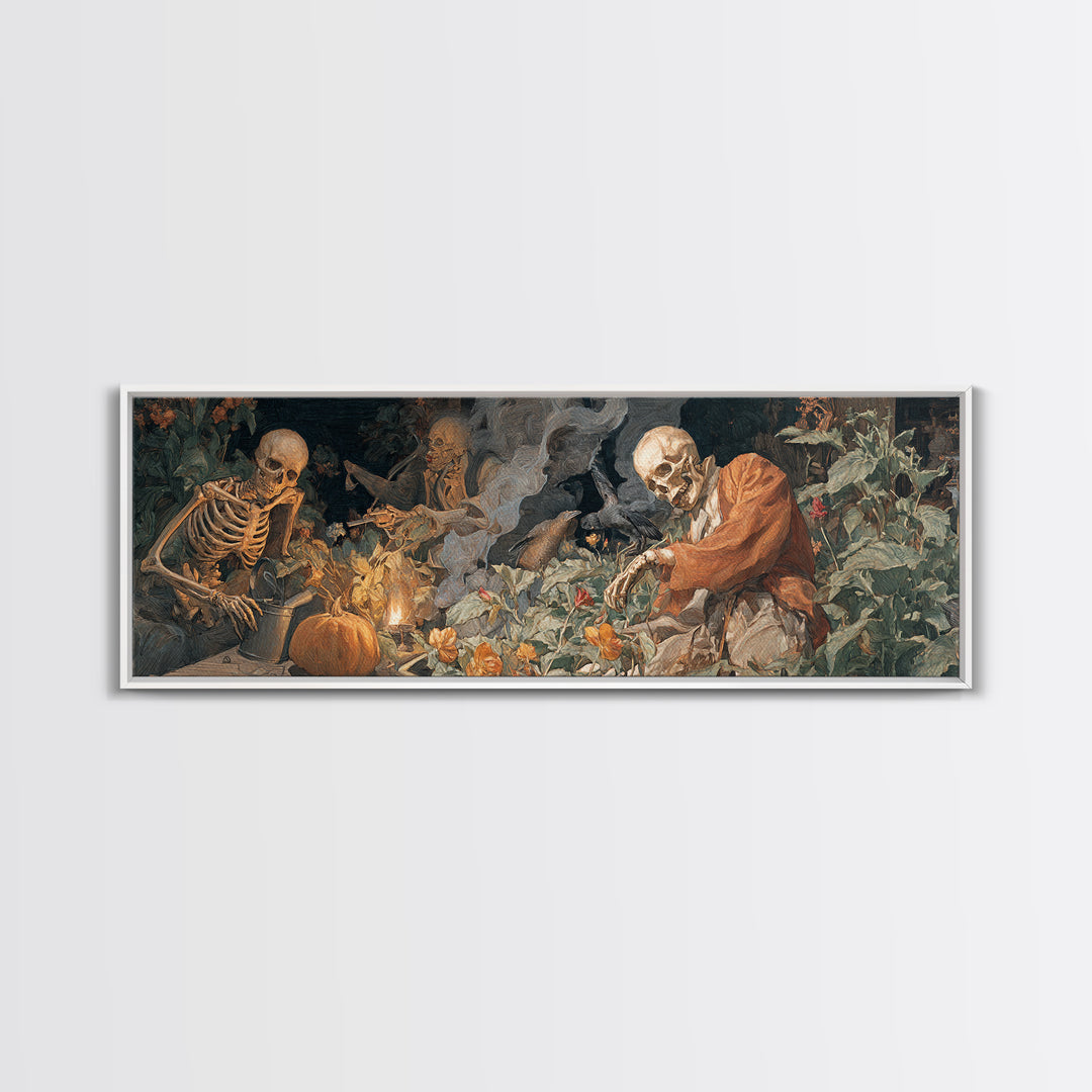 The Skeleton Gardeners, Dark Renaissance Art, Extra Wide Wall Art, Gothic Horror Wall Art, Framed Canvas Print
