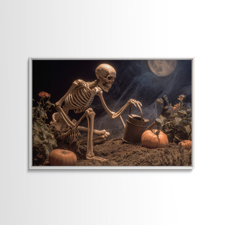 The Skeleton Gardeners, Danse Macabre Art, Landscape Wall Art, Gothic Horror Wall Art, Framed Canvas Print