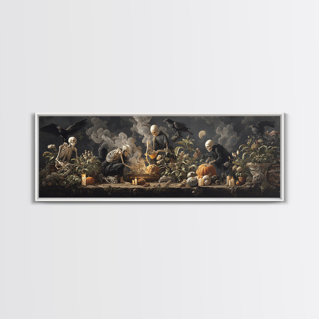 The Skeleton Gardeners, Gothic Nightmare Art, Extra Wide Wall Art, Macabre Wall Art, Canvas Print, Halloween Wall Art