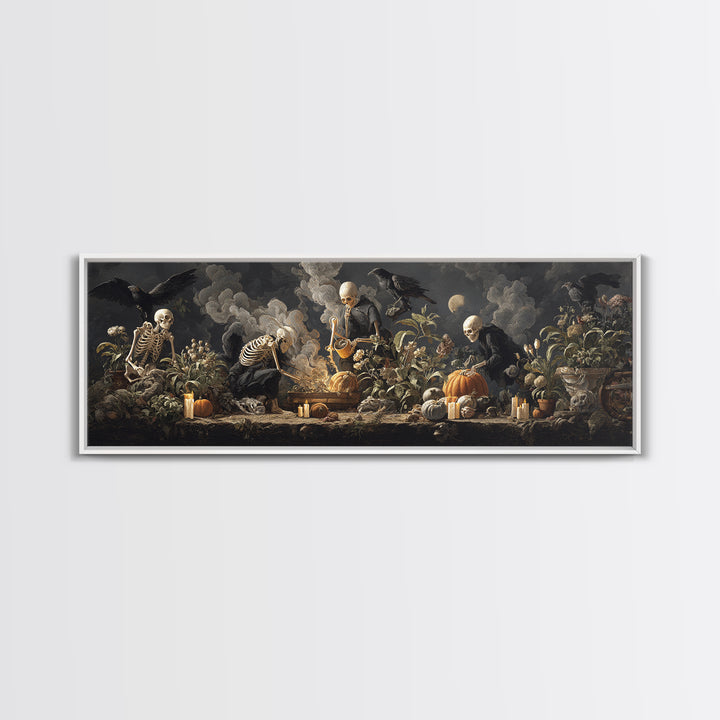 The Skeleton Gardeners, Gothic Nightmare Art, Extra Wide Wall Art, Macabre Wall Art, Canvas Print, Halloween Wall Art