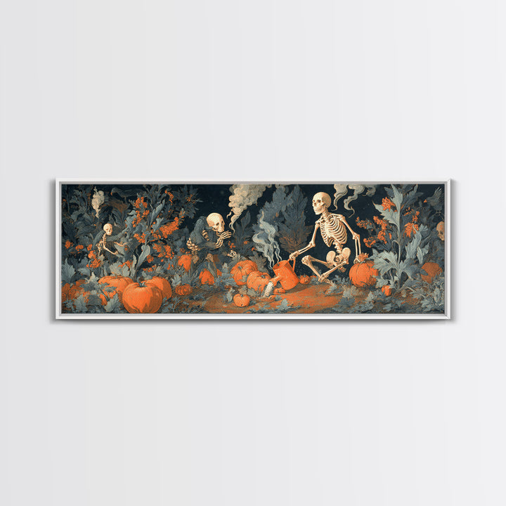 The Skeleton Gardeners, Visionary Gothic Art, Extra Wide Wall Art, Dark Fantasy Wall Art, Framed Canvas Print, Halloween Wall Art
