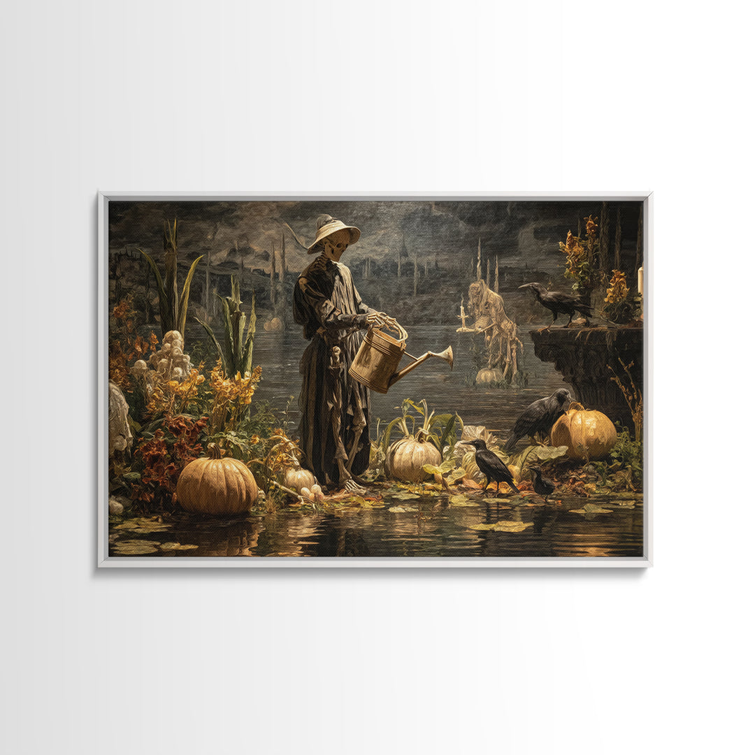 The Skeleton Gardeners, Symbolist Gothic Landscape, Landscape Wall Art, Macabre Wall Art, Canvas Print, Halloween Wall Art