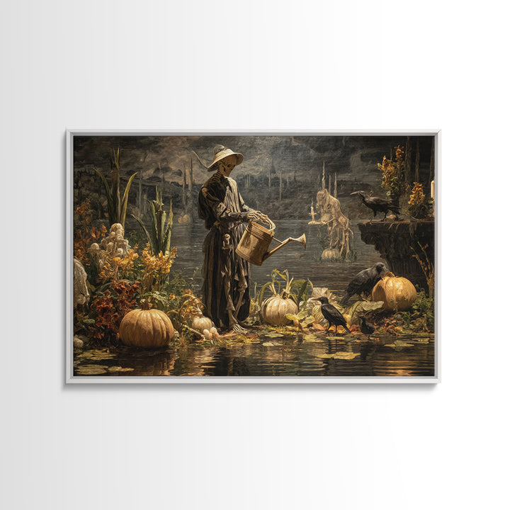 The Skeleton Gardeners, Symbolist Gothic Landscape, Landscape Wall Art, Macabre Wall Art, Canvas Print, Halloween Wall Art