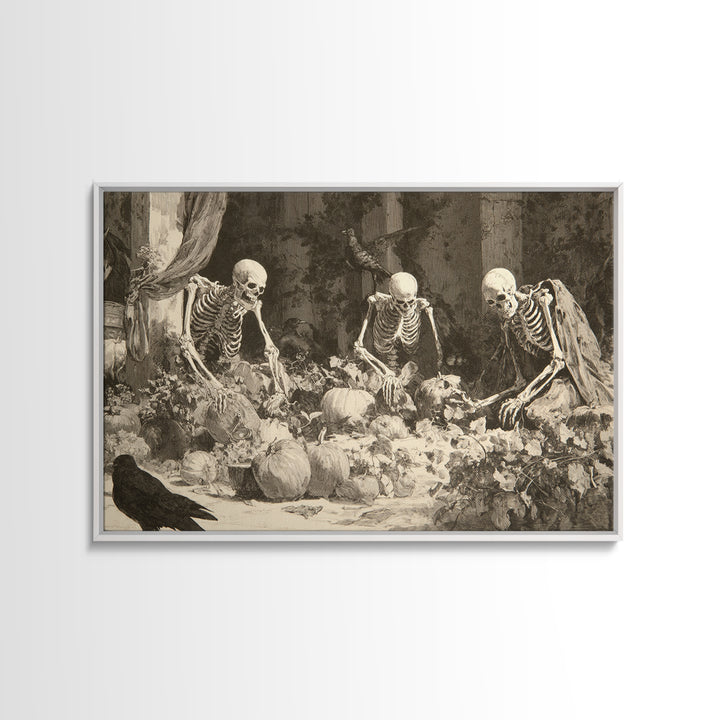 The Skeleton Gardeners, Decadent Gothic Art, Landscape Wall Art, Gothic Horror Wall Art, Framed Canvas Print, Halloween Wall Art