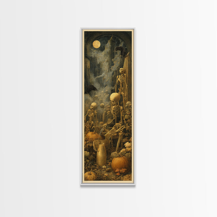The Skeleton Gardeners, Surreal Apocalyptic Art, Tall Narrow Wall Art, Dark Fantasy Wall Art, Canvas Print, Halloween Wall Art