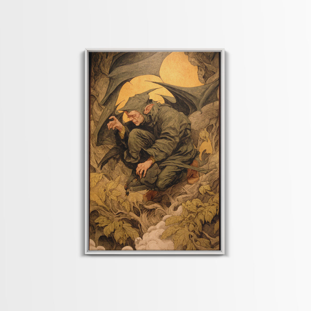 The Bat Umbrella Salesman, Dark Renaissance Art, Vertical Wall Art, Dark Halloween Decor, Framed Canvas Print, Halloween Wall Art