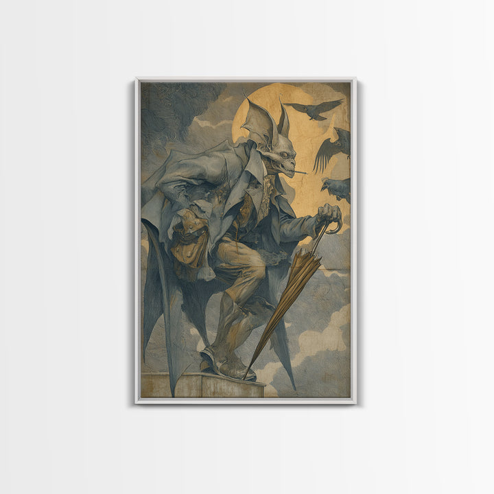 The Bat Umbrella Salesman, Decadent Gothic Art, Vertical Wall Art, Macabre Wall Art, Canvas Print, Halloween Wall Art