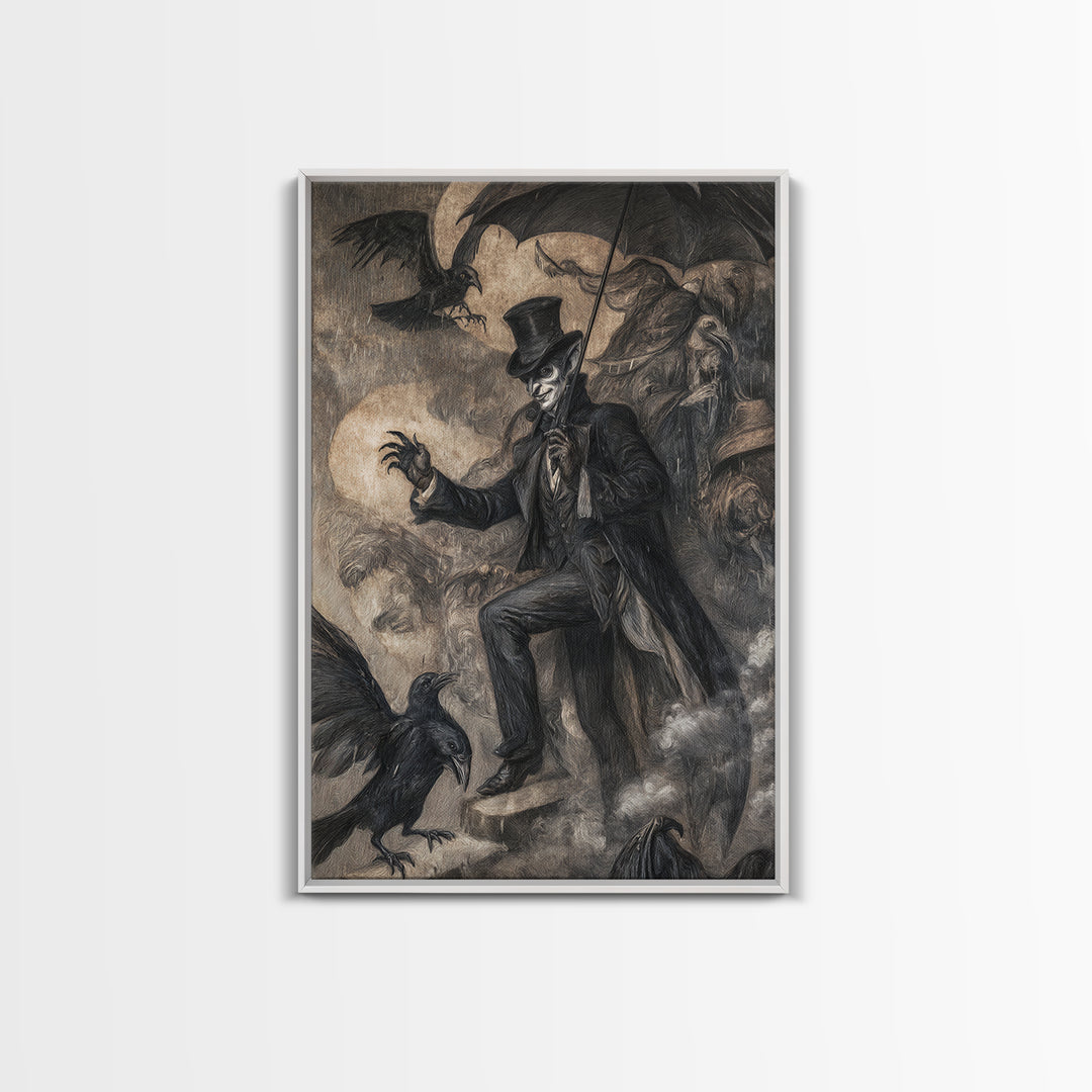 The Bat Umbrella Salesman, Expressionist Gothic Art, Vertical Wall Art, Dark Fantasy Wall Art, Canvas Print, Halloween Wall Art